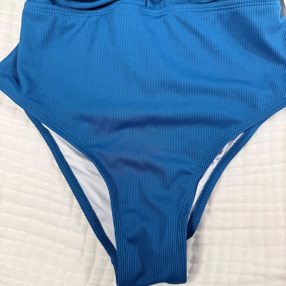 Cupshe One Piece Swimsuit S Teal Blue Ribbed Ruched Starfish Charm Cutout Back - Picture 9 of 15